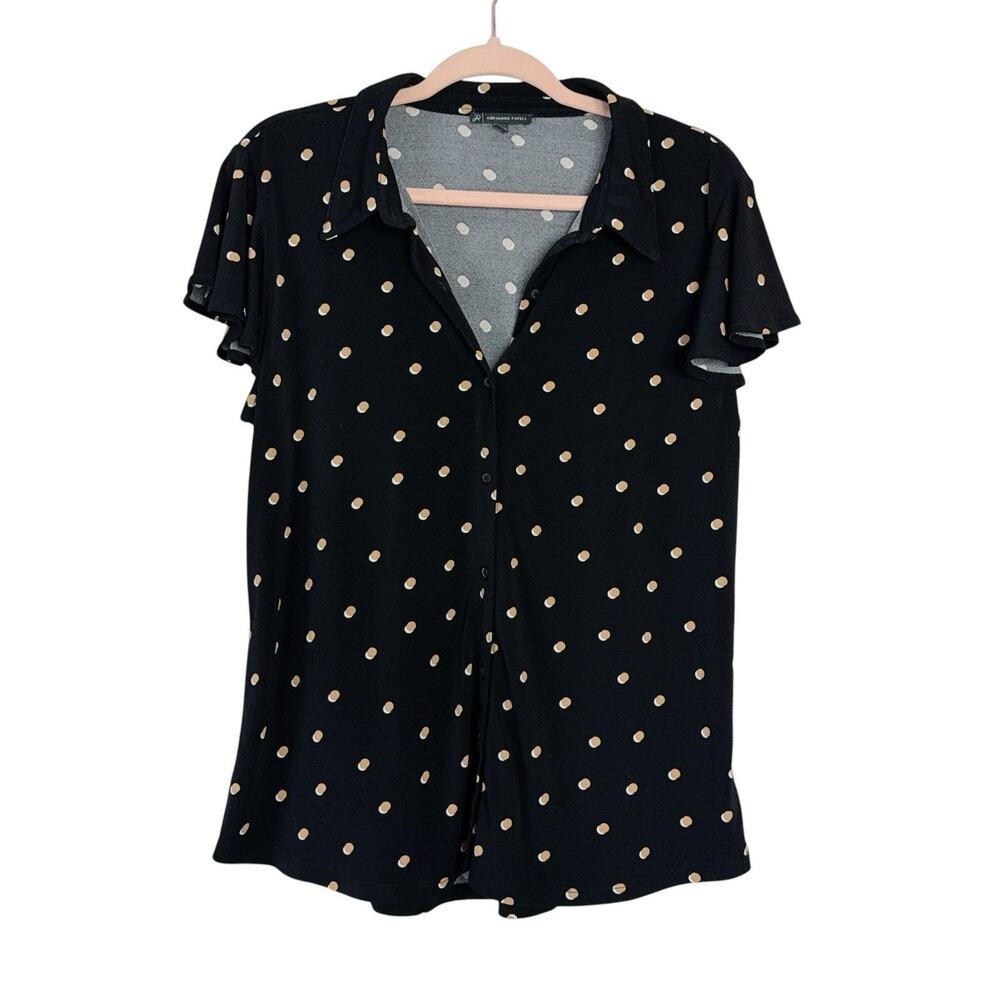 Adrianna Papell Top Blouse Polka Dot Double Flutter Sleeve Women's Size Large